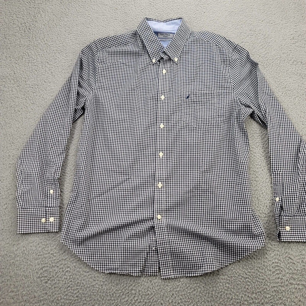 Nautica Shirt Mens Large Plaid Blue Long Sleeve Button Down Dress Shirt